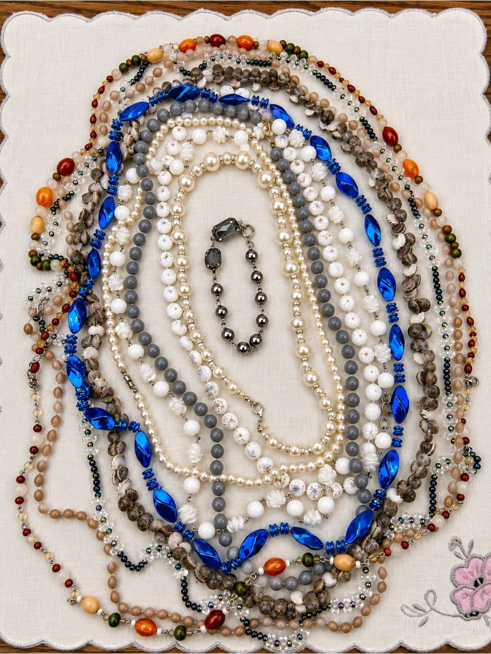 Boho Beaded Necklace Lot 9 Necklaces 1 Bracelet Shell Pearl Mixed Styles